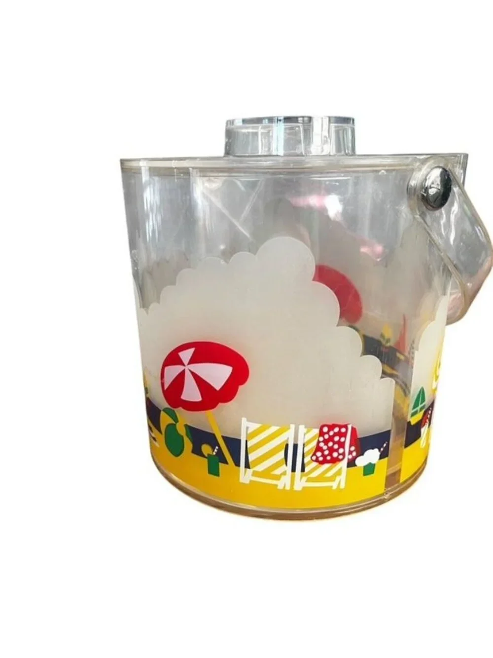 Vintage 1980s Clear Acrylic Beach Scene Ice Bucket